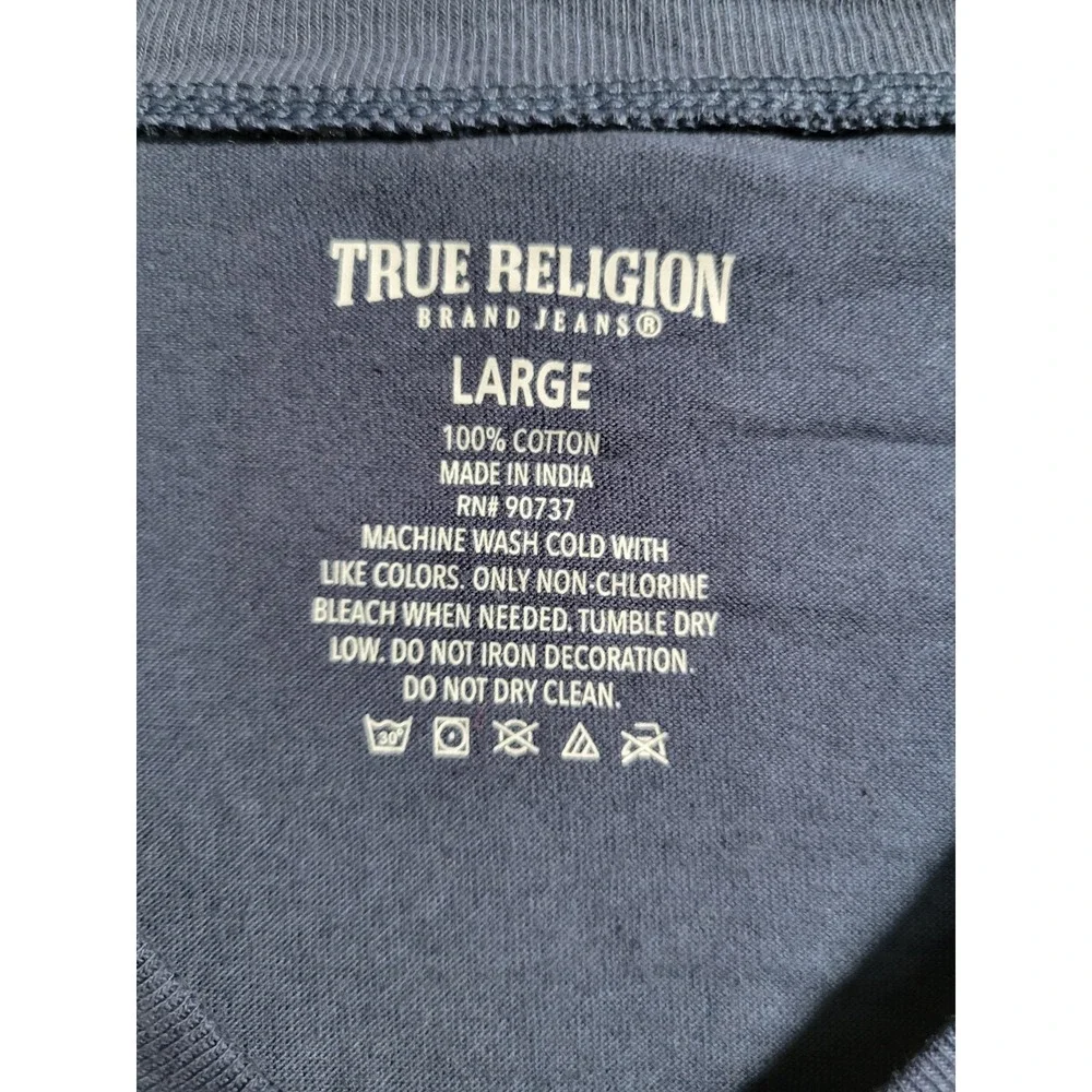 True Religion T Shirt Men's Blue‎ Silver Gold V-Neck Casual Comfortable Sz L